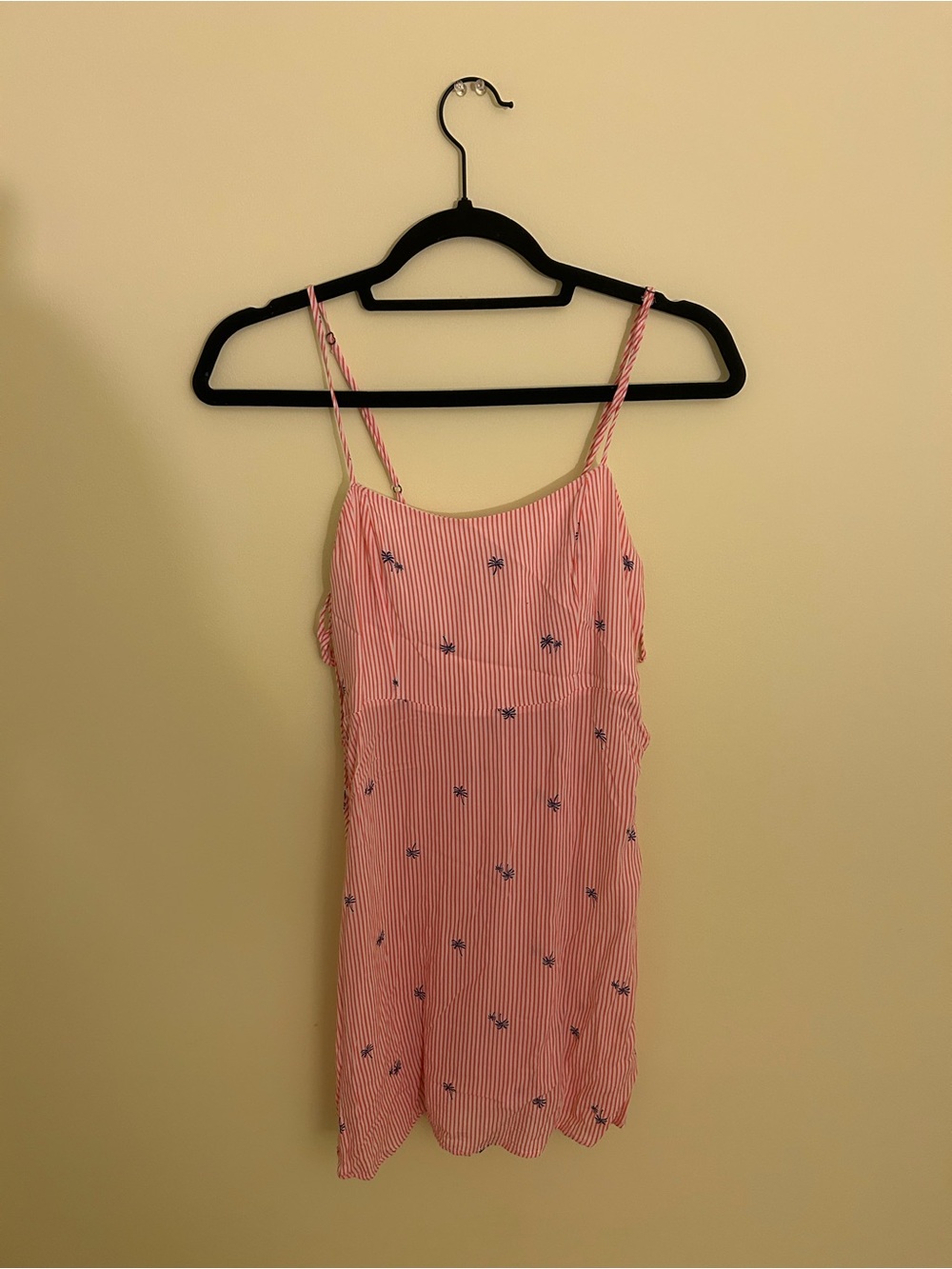 Free People Pink Striped Embroidered Slip Dress with Navy Accents